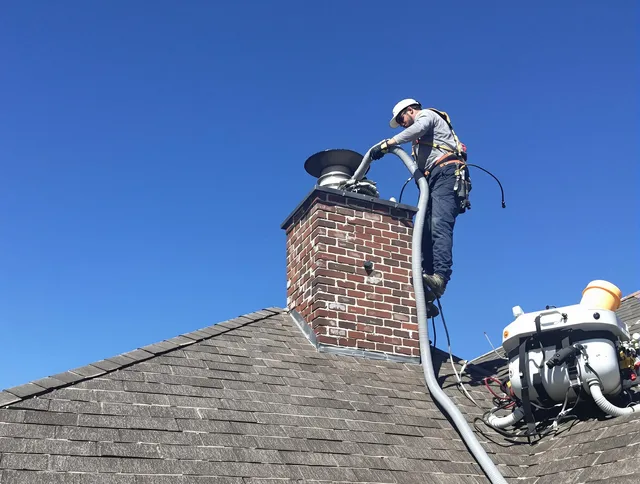 Dedicated Bridgeport Chimney Sweep team member cleaning a chimney in Bridgeport, CT
