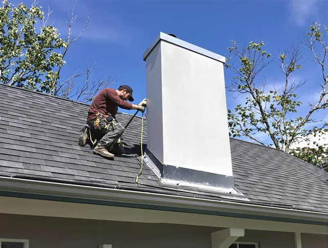 Bridgeport Chimney Sweep team member finishing chimney construction in Bridgeport, CT