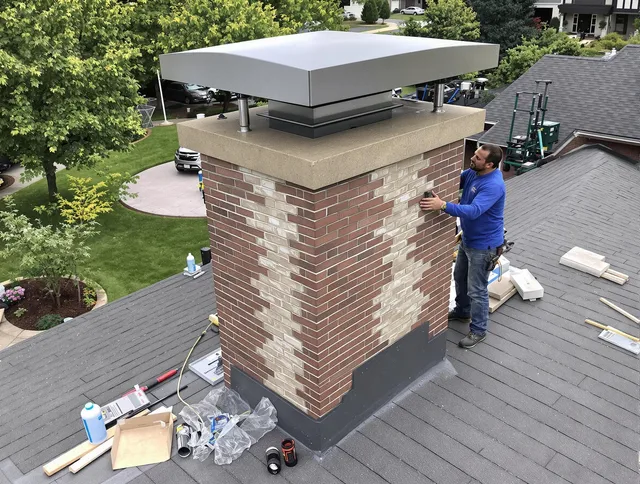 Bridgeport Chimney Sweep team working on a custom chimney remodel in Bridgeport, CT
