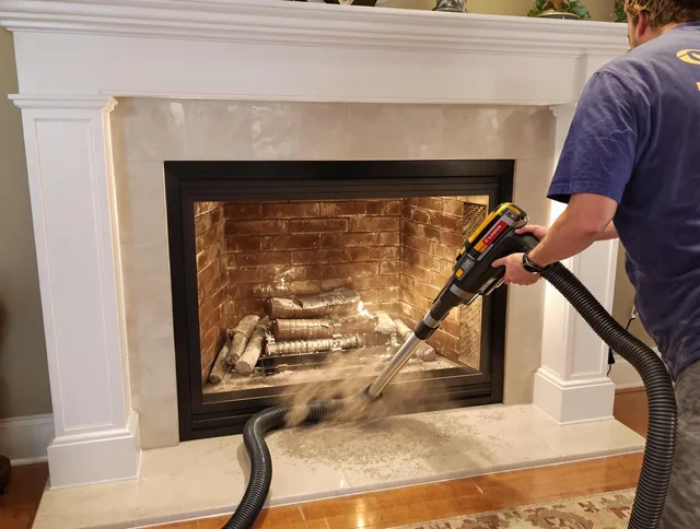 Fireplace cleaning performed by Bridgeport Chimney Sweep in Bridgeport, CT